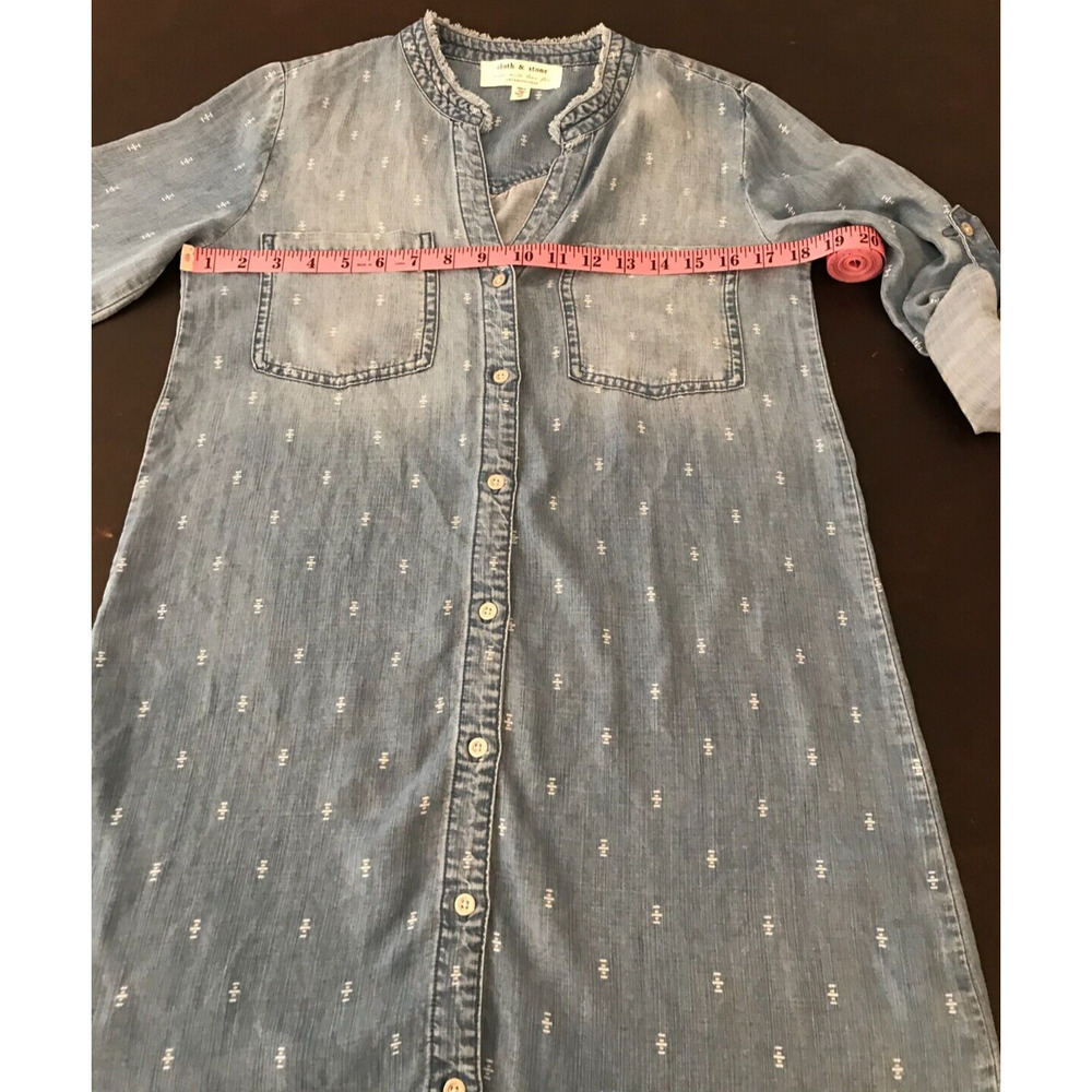 Anthro Cloth & Stone Mary Lou Chambray Shirt Dress Raw Hem Ikat XS - Picture 6 of 11